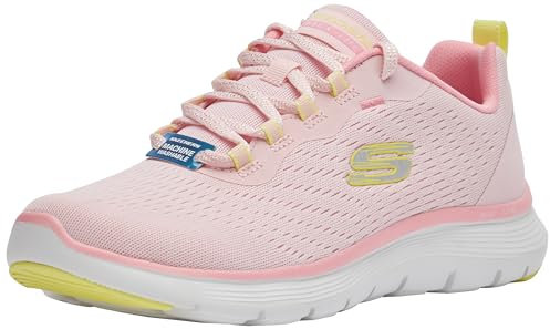 Skechers Flex Appeal 5.0 New Path, Sneaker Basse Donna, Pink Mesh/Yellow Trim, 38 EU