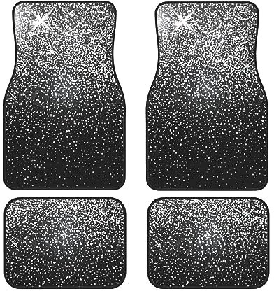 OPSREY Auto-Fußmatten, glänzend, silberfarben, glitzernd, bedruckt, Universal-Fußmatten, 4-teilig, Autozubehör