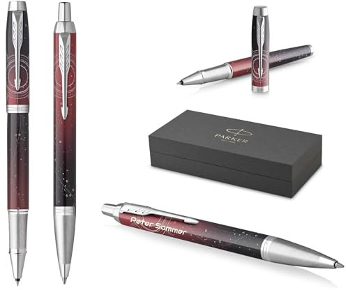 PARKER IM Premium Tintenroller und Kugelschreiber mit Gravur | Premium Stift | Geschenkbox | personalisiertes Geschenk | Jahrestag | Geburtstag (S.E. Portal (Red))