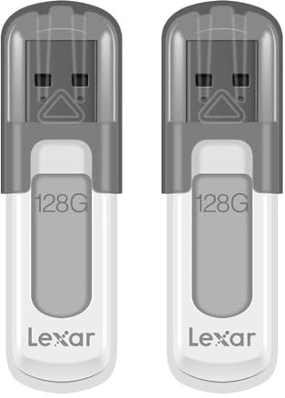 Lexar 128GB 2-Pack JumpDrive V100 USB 3.2 Gen 1 Flash Drive for Storage Expansion and Backup, Up To 100MB/s Read, Gray (LJDV100128G-B2HNU)