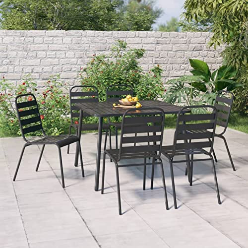 Homgoday Set da pranzo da giardino 7 pezzi, in acciaio grigio antracite, sedia tavolo cucina esterno terrazza patio balcone mobili tipo 5