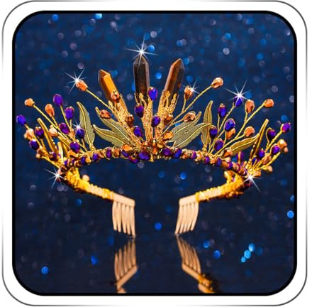 IYOU Barock Königin Krone Quarz Braun Hochzeit Kronen und Tiaras Kristall Kostüm Stirnband Festival Braut Haarschmuck für Frauen
