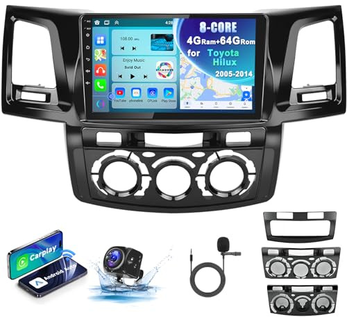 Qualcomm 8Core4+64G Car Stereo for Toyota Hilux 2005-2014 Wireless CarPlay/Android Auto Android Radio with 9 IPS Touch Screen,BT5.1,DSP Hi-Res,GPS,5G WiFi,SWC,Backup Camera,Online Upgrade