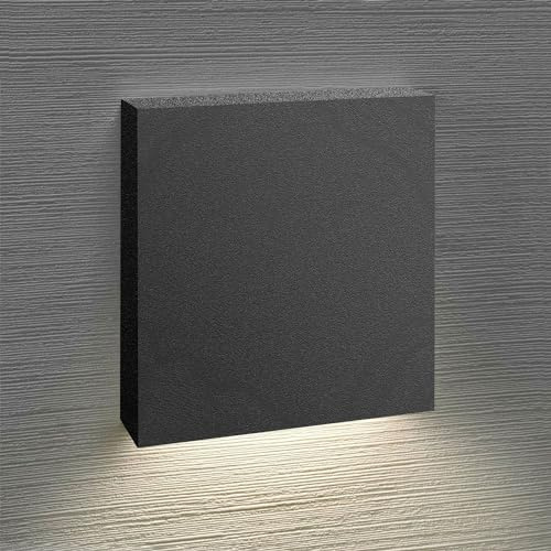 Maxkomfort LED Treppenbeleuchtung 2,5W Warmweiß Eckig, Stilvolles Schwarz Aluminium, Einbau Wandstrahler, Flur Nachtlicht - 6190S-BK