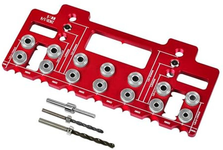 Fenteer Bohrführungsschablone, Regalstift-Vorrichtung, Schrank, 1/4 Zoll, 5 mm, Regalstift-Stanzvorrichtung für Schrank, gerade Löcher, Kleiderschrank, Möbel, Rot