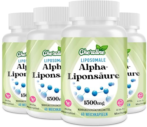 Ácido Alfa Lipoico Liposomal 1500 mg, 60 Cápsulas Blandas de Alta Potencia para Veganos, Naturales Suplemento ALA 4 en 1 para Energía, Reduce La Fatiga, No GMO, Sin Gluten (60 unidad (Paquete de 4))