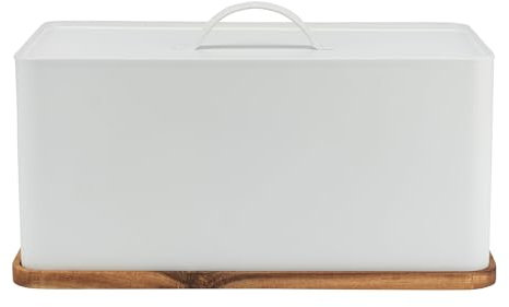 Salter BW13564WEU7 Toronto Cestino per pane con tagliere - scatola di conservazione da banco con base in legno per tagliare e servire, contenitore rettangolare per portasapane, bianco