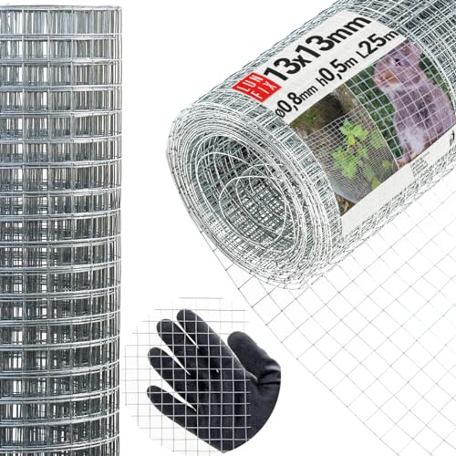 Drahtgitter feinmaschig 13x13 mm 0,8 mm 0,5x25 m 50x2500 cm Wühlmausgitter | Kaninchendraht Hasendraht Mäusegitter Volierendraht Rödeldraht Kaninchenzaun Metall Hasengitter Gitter