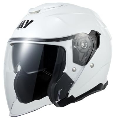 MY Jethelm Rollerhelm mit Sonnenblende,ECE22.06 Zertifizierter,Komfort-Innenfutter Komplett Herausnehmbar,Motorradhelm Mofa Helm für Herren und Damen,Modell MY-835 (Weiß, M)