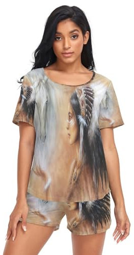 HMZXZ Damen Schlafanzug-Set afrikanisch Frauen Pferd Sommer Pyjama Woman Set,Tier Loungewear und Shorts Lounge Set Sleepwear Nachtwäsche