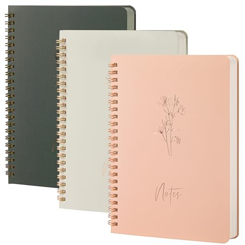 MGGAO 3 Cuadernos Espiral para Mujeres - Diario/Cuaderno Estético con Rayas Universitarias, Bolsillos Grandes y 7 mm, 60 Hojas Rayadas - para Material Escolar y de Oficina (A5, 21 x 14,7 cm)