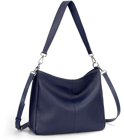 befen Damen Handtasche Echtleder Henkeltasche Shopper Tasche, Weiches Hobo Umhängetasche Schultertasche Frauen Mittelgroße mit 2 Schultergurten - Einfache Klassische Elegante, Blau