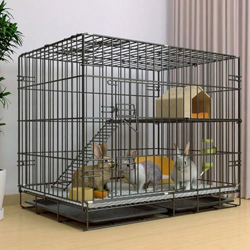 RTTZBOZ 2-stöckiger Kaninchenkäfig, Metall-Kaninchenkäfig für den Innenbereich mit Tür und Kletterleiter, für Frettchen, Meerschweinchen(Black,70 * 50 * 60cm/28 * 20 * 24in)