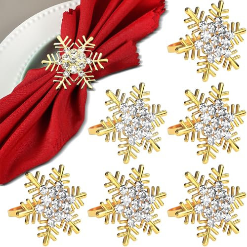 Weihnachten Serviettenringe Gold 6Stück Weihnachten Serviettenhalter,Weihnachten Schneeflocke serviettenschnalle für Weihnachten Thanksgiving Party Urlaub Hochzeit Heilige Kommunion Tischdekoration