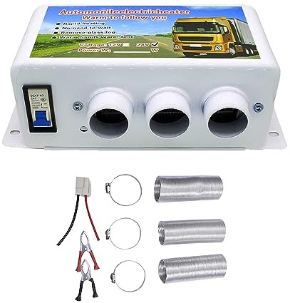 YOMTOVM 12V Car Heater, Portable 600W 3 Ports Universal Windscreen Demister Defroster for Truck Car RV Defrosting Defogging Fast Heating Warming with Aluminum Foil Telescopic Tube