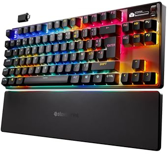 SteelSeries APEX PRO TKL Wireless Gen 3- Interruptores magnéticos analógicos OmniPoint 3.0, preajustes automáticos QuickSet (Rapid Trigger, Rapid Tap/SOCD, modo de protección), OLED, RGB,PBT,FR AZERTY
