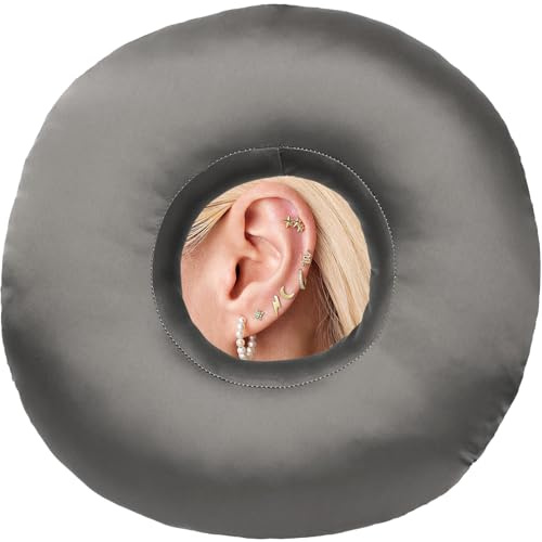 BNRendles - Almohada de satén para piercing de oreja para personas que duermen de lado, almohadas sedosas con orificio para las orejas, soporte para el dolor de cabeza, alivio del dolor de oído,