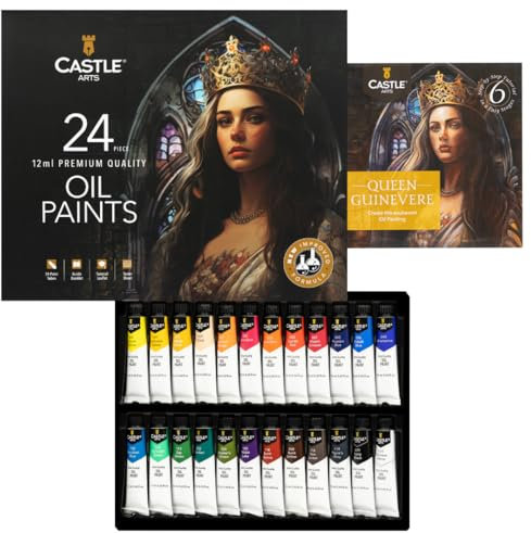 Castle Art Supplies 24 x 12ml Oil Paint Set | New Improved Formula | Great Value Set for Adult Artists, Beginners and Advanced | Vibrant Variety of Smooth-to-use Oil Paints (New)
