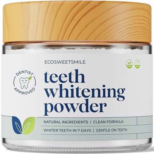 ECOSWEETSMILE Dentist Approved Teeth Whitening Powder - 6 Month Supply - Coffee, Tea, Wine & Smoking Stain Remover for Teeth - Gel Mint Flavour - Enamel Safe & Sensitivity Free Natural Tooth Whitener