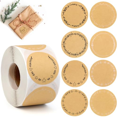 Kraft Etiketten Aufkleber Marmeladen Etiketten Selbstklebend Aufkleber zum Beschriften 38mm Rund Rolle Geschenkaufkleber für Marmeladengläser Geschenktüten Umschläge 500 Stück