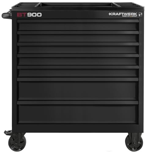 Kraftwerk Werkstattwagen leer XXL Made in Germany mit 7 Schubladen | Werkzeugwagen leer groß BT900 Blackline | Werkzeug Trolley mit Kippschutz | Kraftwerk Werkzeug Wagen Art. Nr. 101.217.BLK