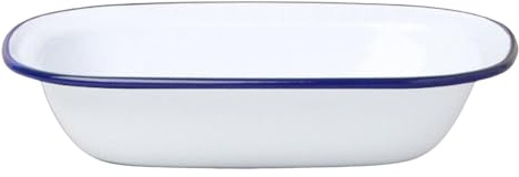 Falcon Enamel Oblong Pie Dish - Traditional White Baking Tray with Blue Rim, Oven Safe Up to 270°C, Dishwasher Friendly, Perfect for Pies, Puddings & Roasting White 1 Pack - 28x21x6.5cm