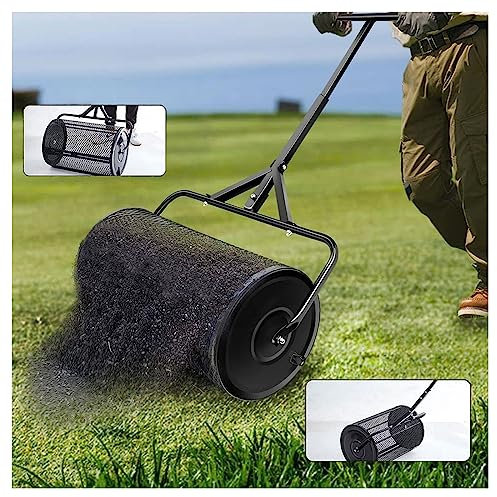 QLSABIA Spandiconcime da 23,6 Pollici, spandiconcime per Torba con Manico a T Regolabile, spandiconcime per Prato/Giardino Piccolo per spargere fertilizzanti e Semi, nero-30 cm