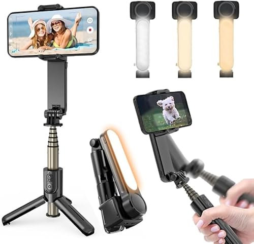 Stabilizzatore Smartphone, Stabilizzatore Cardanico Con Luce Di Riempimento,Portatile e Pieghevole,Per Video Vlog/Youtube/TikTok Con Rotazione Automatica, Per Android e IOS