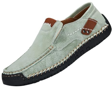 Herren-Leder-Loafer, lässiger Slip-on-Walking-Sneaker, handgefertigt, Mokassins, weiche Sohle, rutschfeste Arbeitsschuhe, Mokassin, Business-Kleid, Loafer, mintgrün, 42.5 EU