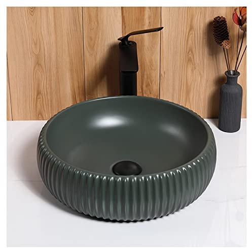 VNNHGB Badezimmerwaschbecken, Unterbauwaschbecken, Waschbecken aus Porzellan, runde Form, dunkelgrün, Badezimmer-Keramikwaschbecken, 15,7 x 5,1 Zoll