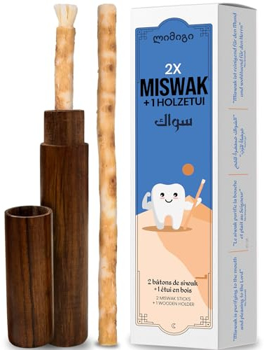 MODOGO® Miswak Natural x2 con Estuche de Madera - Cepillo de Dientes Ecológico para Blanqueamiento Dental - Raíz de Salvadora Persica para Higiene Bucal - Alternativa Cero Waste y Vegana