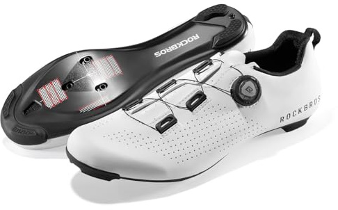 ROCKBROS Cykelskor män kvinnor T500 Carbon Road Bike skor kompatibla med SPD-SL/KEO klossar för racing och träning, Vitt, 39.5 EU