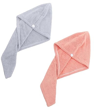 WRITWAA 2 Stück Trockenhaar Hut aus Korallenvlies mit Knopfverschluss Stark Wasserabsorbierendes Mikrofaser Haarhandtuch für Schnelles Trocknen Weich und Bequem Geeignet für Damen