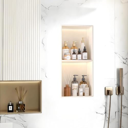 Baodiale Nicho de Ducha de Acero Inoxidable con luz LED No se Necesitan Azulejos Estante de Pared Blanco Estante de Ducha Empotrado para Almacenamiento