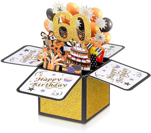 Tyqour Happy 60th Birthday kort, 3D pop up 60:e födelsedag popup-kort för kvinnor män 60 år gammal gratulationskort bästa sextio dagar gåvor för fru flicka mamma dotter syster