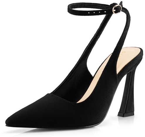 PARTY Womens Pointed Closed Toe Heels Stiletto Slingback High Heel for Women Dressy Pumps for Wedding and Office Work or Going Out,Black SU-9