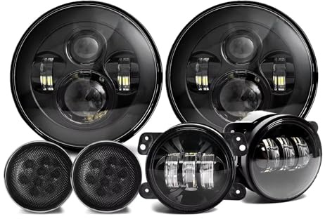 Frontscheinwerfer Set Kompatibel Mit Jeep Für Wrangler JK 2007–2017 Zubehör Auto 7-Zoll-Scheinwerfer Nebelscheinwerfer Montage Bernsteinfarbenen Blinkern