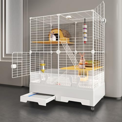 Doppelter Kaninchenkäfig, Zwei Ablagen Halten Sauber, SpritzwassergeschüTzte Trennwand, Geeignet für Kaninchen, Meerschweinchen, Chinchillas Und EichhöRnchen