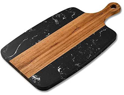 BUBEFSKD Piatto da portata in legno di acacia e formaggio in marmo tagliere con salsiccia piatto per formaggio frutta carne cucina legno marmo salsicce