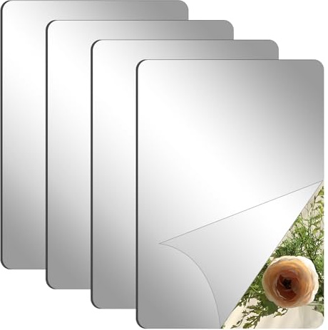 lakudayy 4 Pcs Self Adhesive Mirror, 20 x 30 cm Mirror Tiles, Acrylic Mirror, High Clear Removable for Wardrobe Doors, Frameless Flexible Tiles for Wall, Bathroom, Bedroom (30X20 cm)