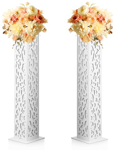 Colingmill 2 Pcs Wedding Roman Column Greek Pillars Stand Plastic Wedding Pillars Columns for Ceremony Flowers Plant Holder for Ceremony Event Party (Square Cloud,47.24 x 7.87 Inches)
