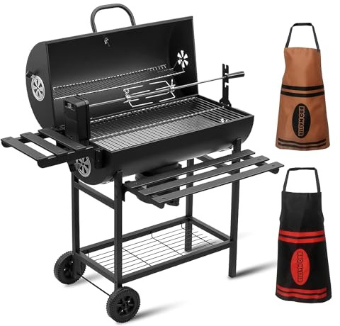 TEENO Barbecue Charbon de Bois Upgraded | Grill à Charbon avec Couvercle | Thermomètre,Tiroir à Cendres,Évent Réglable | with 2*apron and Chicken Grill