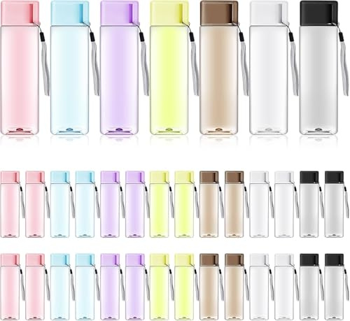 HFZCV 35 Stück Wasserflaschen 500 ml, Bunte Wiederverwendbare Trinkflaschen Auslaufsicher Leicht Tragbare Kunststoff Sportflaschen Für Kinder Erwachsene Schule Büro Fitness Reisen Camping