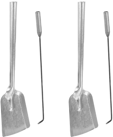 Zerodeko Ensemble 4 Pièces Outils de Cheminée en Fer Forgé – 2 Pelles à Charbon Grandes 2 Tisonniers pour Foyer Intérieur et Extérieur – Accessoires pour Feu de Camp Nettoyage Cendres et