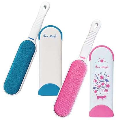 Fur Magic Pet Hair Remover Lint Brush, Reusable, Self-Cleaning Base, 2 pcs | Double-sided fur brush, removes fluff and lint from clothes, sofas, carpets and stairs, for dogs, cats, rabbits and horses