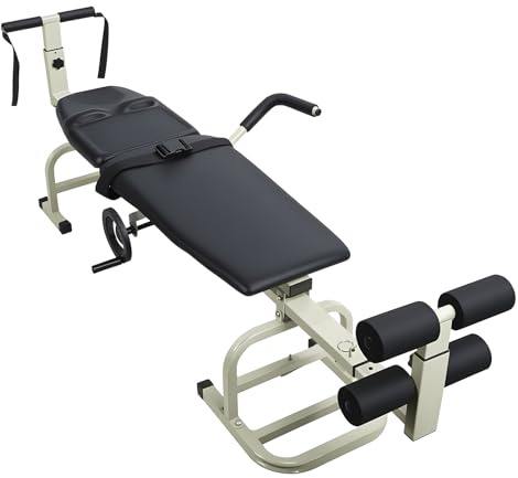Lumbar Traction Bed, Manual Spinal Stretching Device with Handwheel, Non Inversion Traction Bench for Neck Shoulder Back & Leg Stretching, Space Saving Traction Table for Home Use