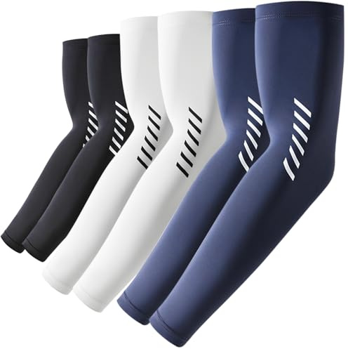 ROCK TAKIN UV solskydd arm gaming för män kvinnor, UPF 50+ kylning armvärmare sommar kompression tatuering armvärmare unisex armvärmare för cykling basket golf baseboll fotboll – 3 par, 3 par – svart