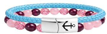 Paris Montana Segeltau & Naturstein Damen Armband – Maritimes Wickelarmband mit Sicherheits Magnetverschluss und Anker Gravur