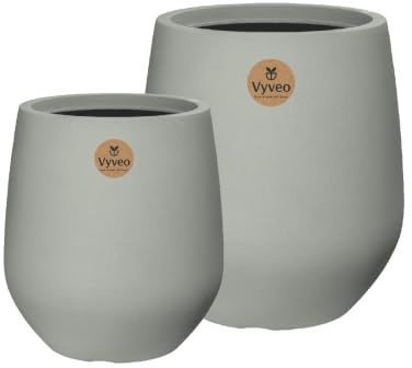 Vyveo - Blumentopf Amari - 2er-Set - Grau - Blumentopf für den Innen- und Außeneinsatz - Übertopf - Pflanztopf - Pflanzgefäß