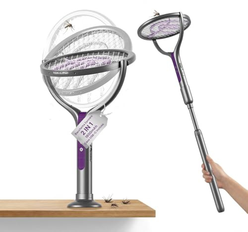 Avilia - Racchetta Zanzare Elettrica Telescopica 2 in 1 – 4000V, Griglia 5 Strati, Luce UV 365nm, USB-C | Racchetta Elettrica per Zanzare Ricaricabile 1800mAh, 79-108 cm, Griglia 90°,Da Tavolo/Manuale